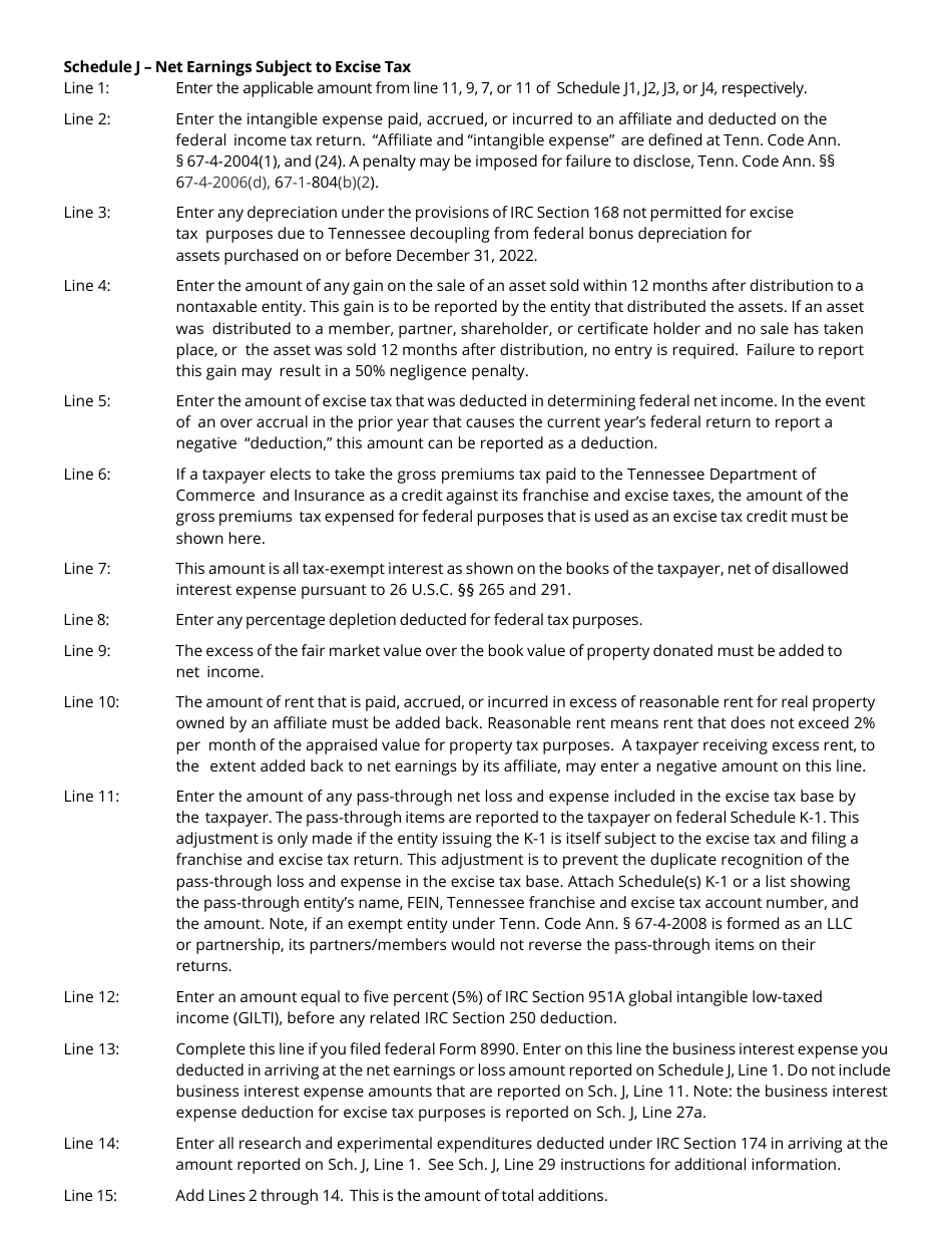 Instructions for Form FAE170, RV-R0011001 Franchise and Excise Tax Return - Tennessee, Page 9