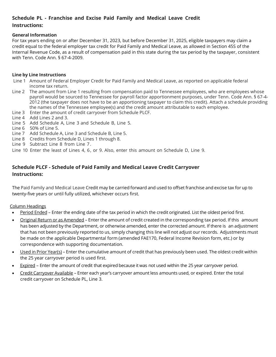 Form RV-F700009 Schedule PL Paid Family and Medical Leave Credit - Tennessee, Page 2