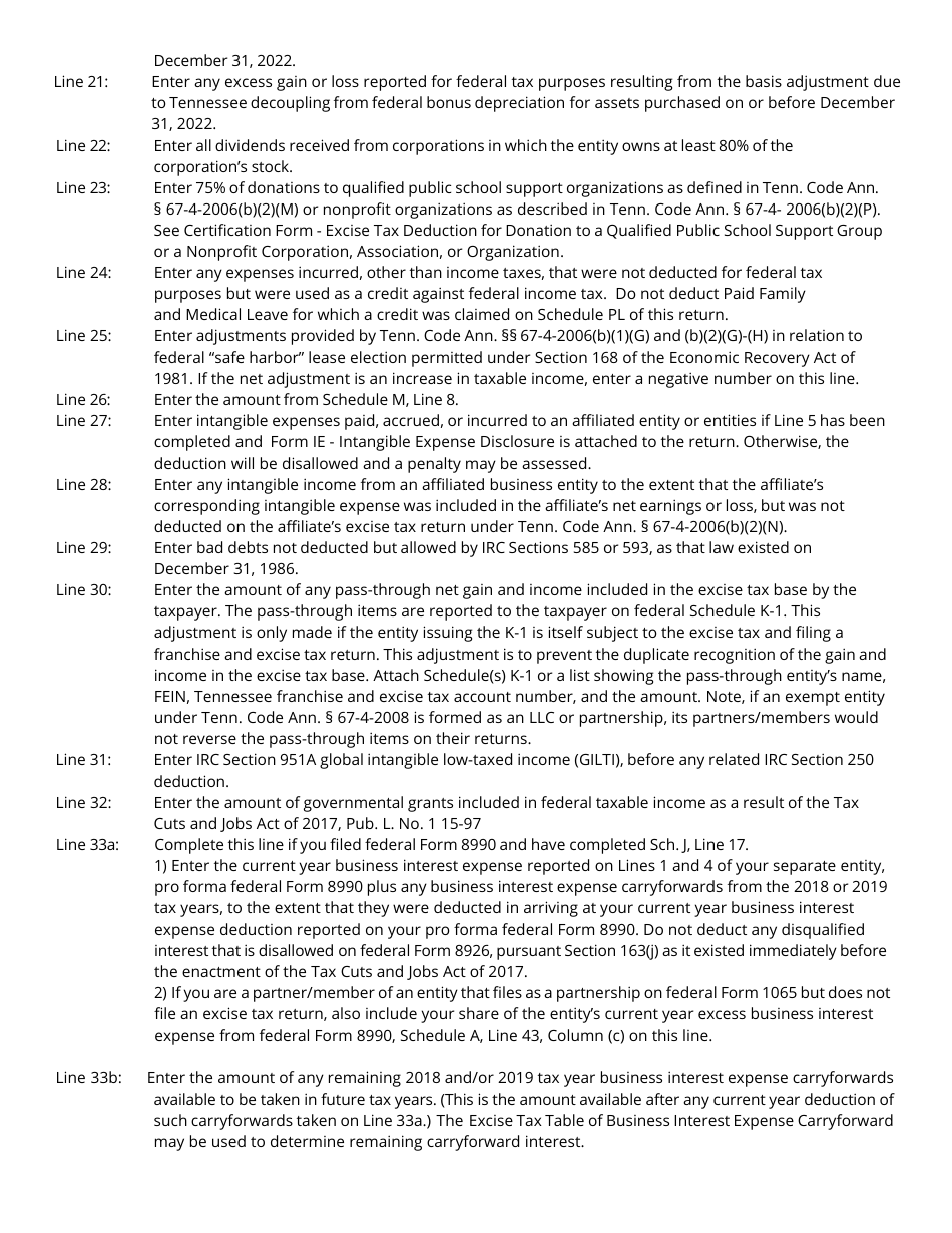 Instructions for Form FAE174, RV-R0012001 Franchise and Excise Financial Institution and Captive Real Estate Investment Trust Tax Return - Tennessee, Page 10