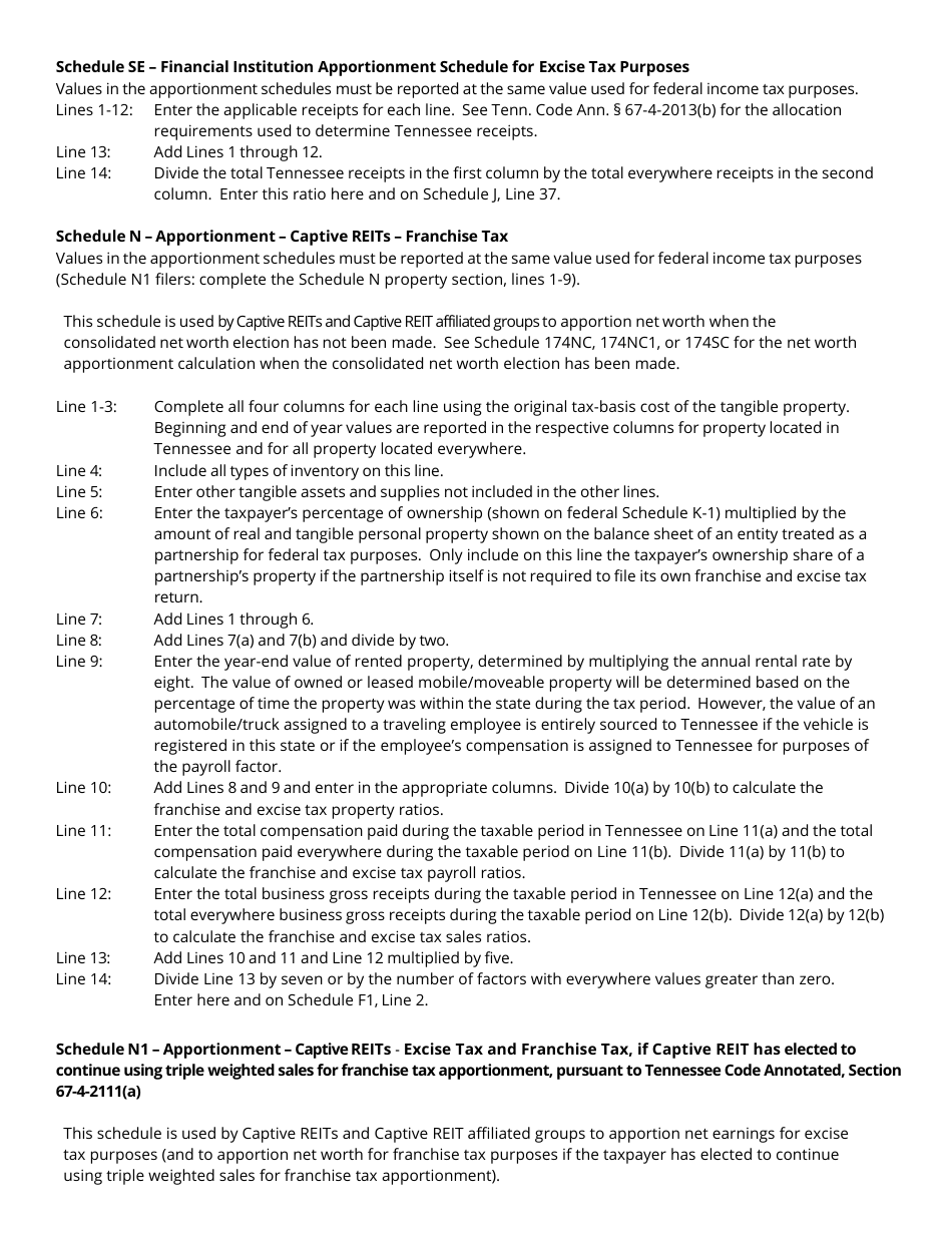 Instructions for Form FAE174, RV-R0012001 Franchise and Excise Financial Institution and Captive Real Estate Investment Trust Tax Return - Tennessee, Page 12