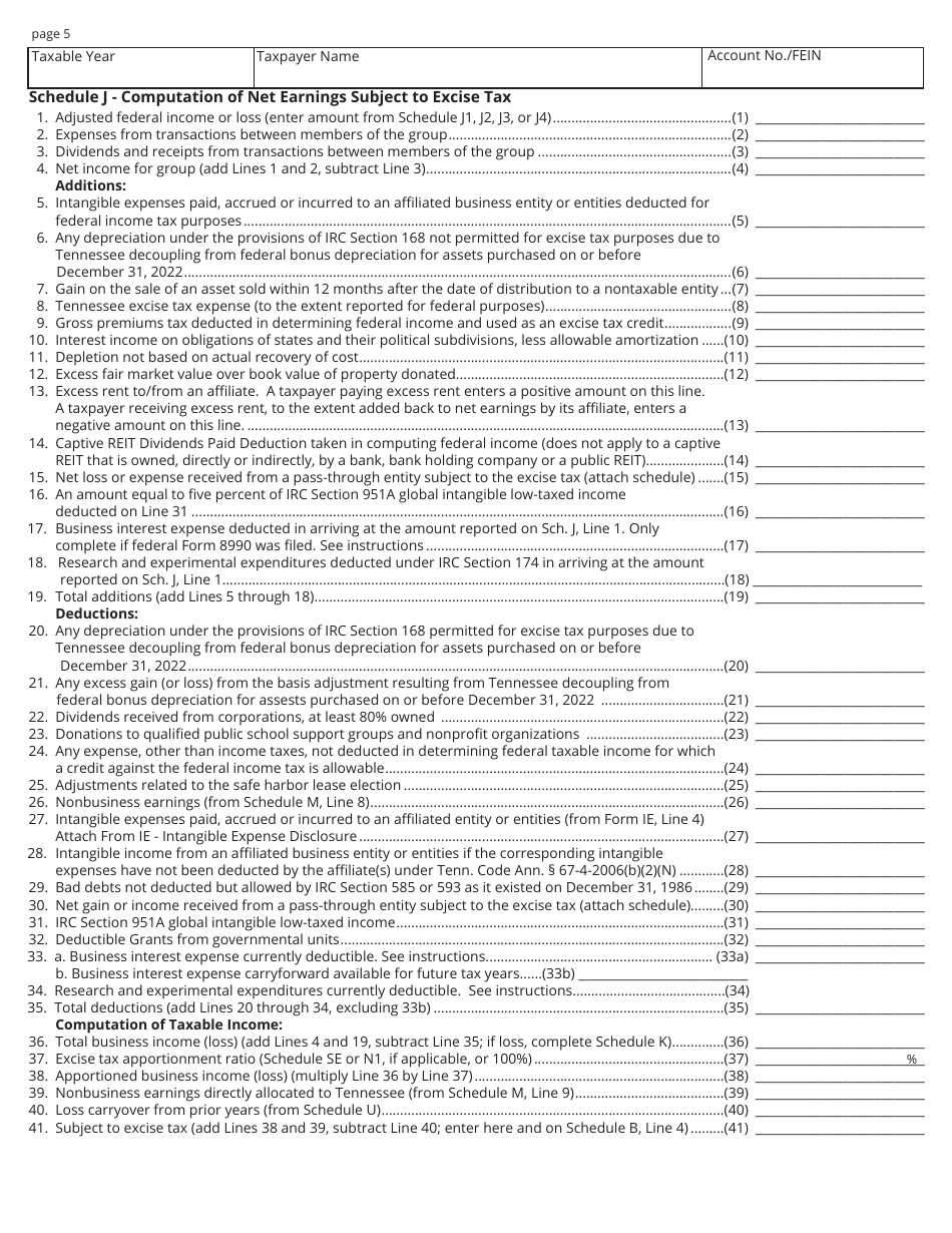 Form FAE174 (RV-R0012001) Franchise and Excise Financial Institution and Captive Real Estate Investment Trust Tax Return - Tennessee, Page 5