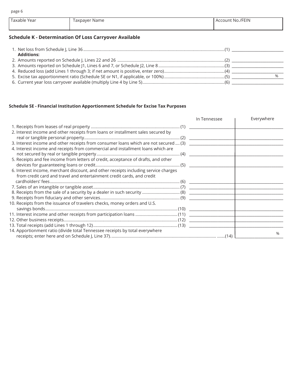 Form FAE174 (RV-R0012001) Franchise and Excise Financial Institution and Captive Real Estate Investment Trust Tax Return - Tennessee, Page 6