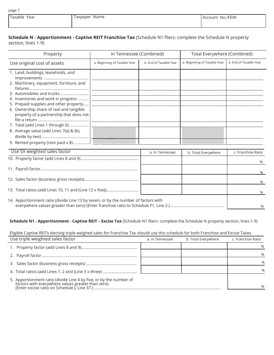 Form FAE174 (RV-R0012001) Franchise and Excise Financial Institution and Captive Real Estate Investment Trust Tax Return - Tennessee, Page 7