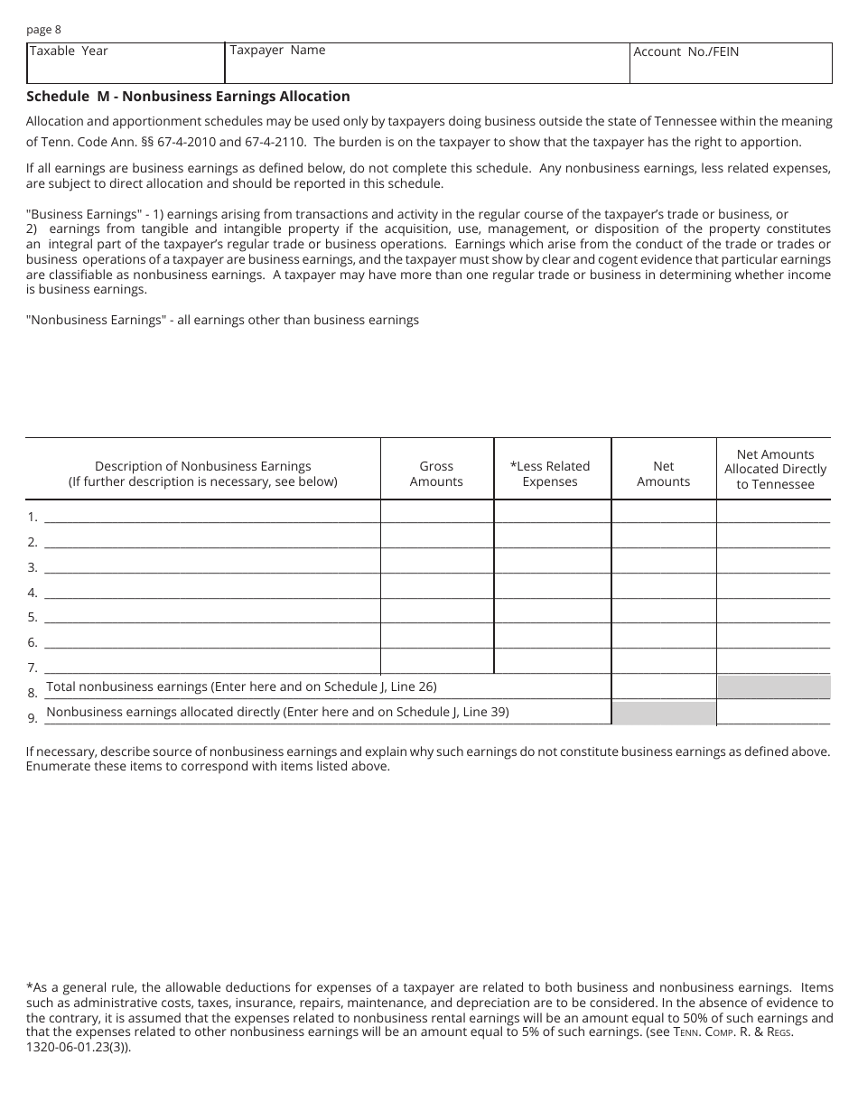 Form FAE174 (RV-R0012001) Franchise and Excise Financial Institution and Captive Real Estate Investment Trust Tax Return - Tennessee, Page 8