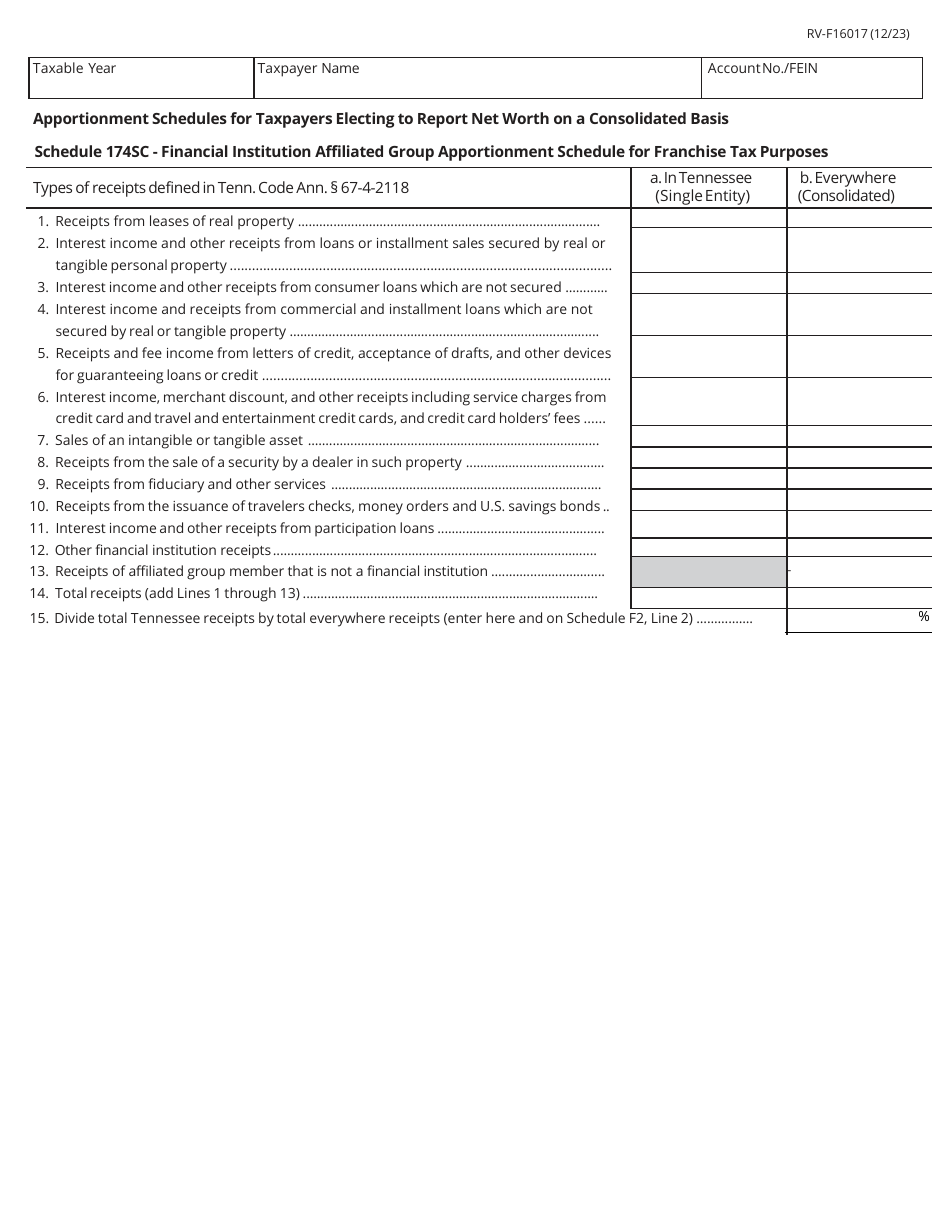 Form RVF16017 Schedule 174NC, 174SC Download Printable PDF or Fill