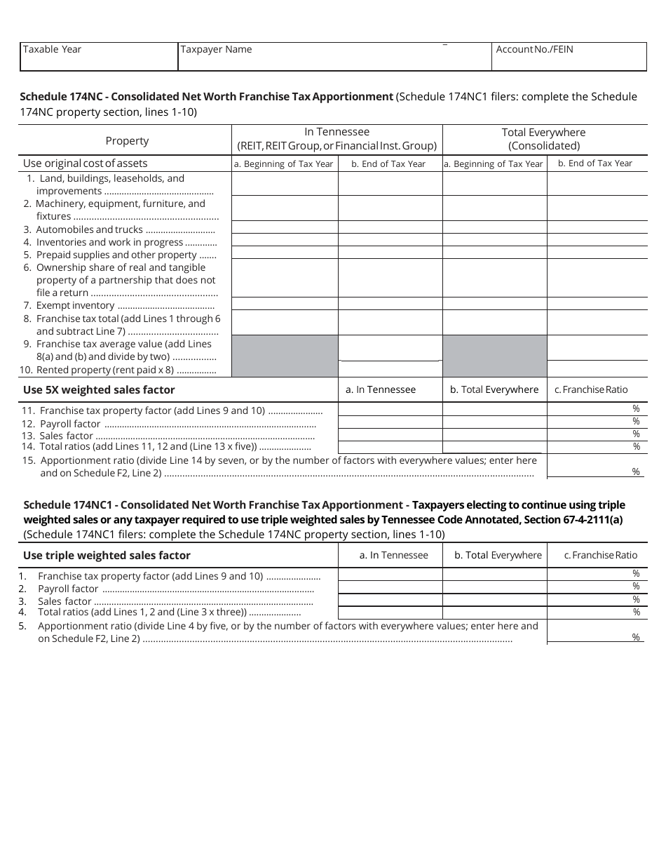 Form RV-F16017 Schedule 174NC, 174SC Apportionment Schedules for Taxpayers Electing to Report Net Worth on a Consolidated Basis - Tennessee, Page 2