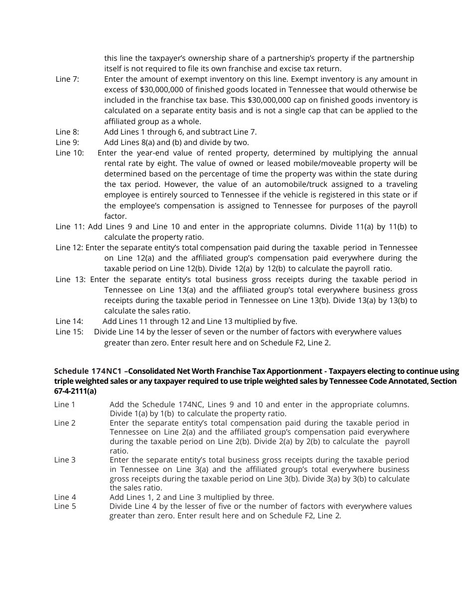 Form RV-F16017 Schedule 174NC, 174SC Apportionment Schedules for Taxpayers Electing to Report Net Worth on a Consolidated Basis - Tennessee, Page 4