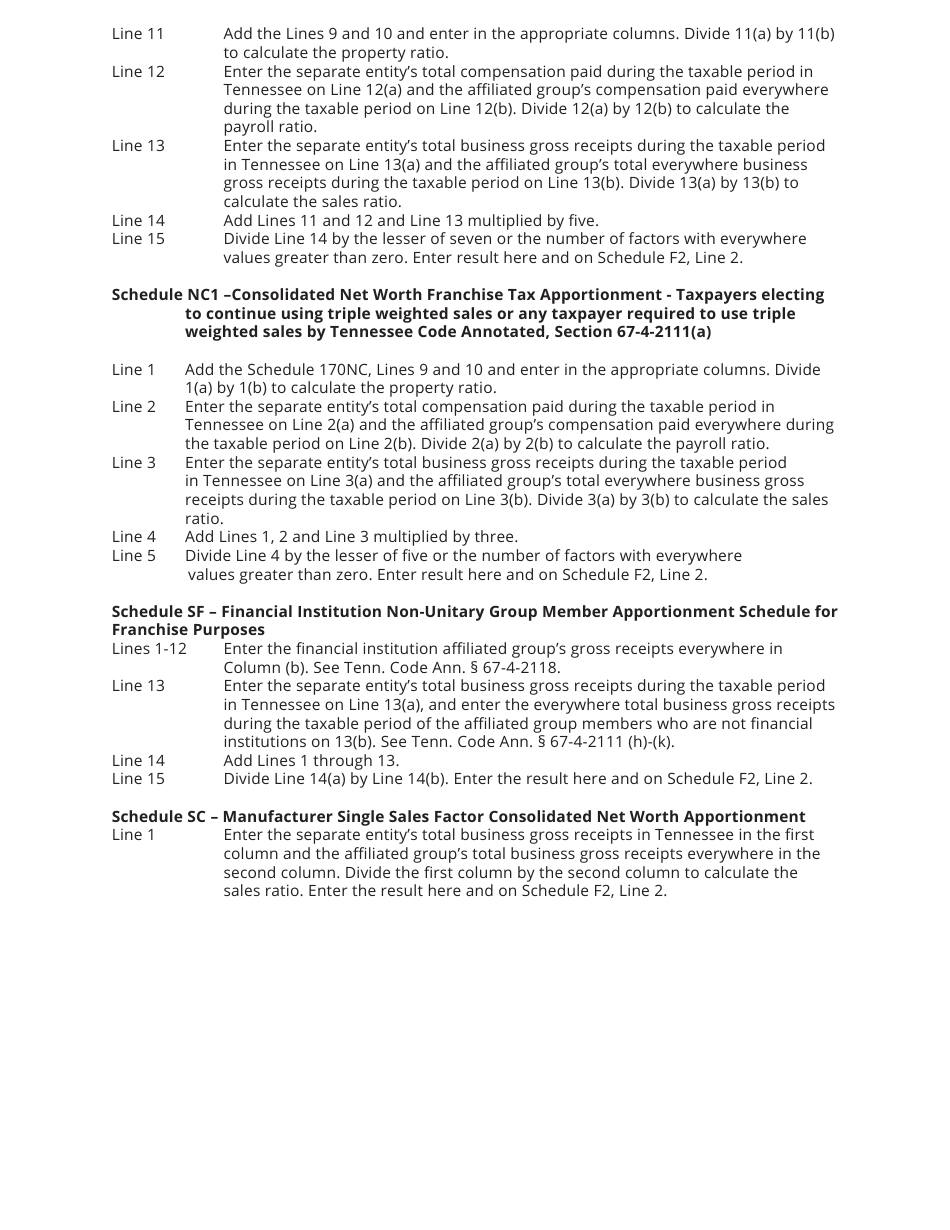 Form RV-F1404801 Schedule 170NC, 170SC, 170SF Apportionment Schedules for Taxpayers Electing to Report Net Worth on a Consolidated Basis - Tennessee, Page 4