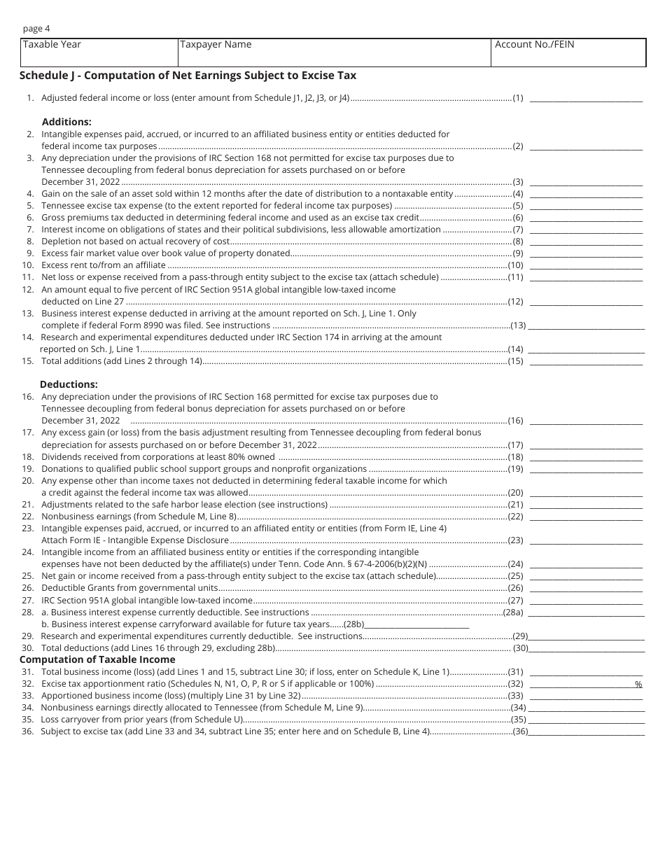 Form FAE170 (RV-R0011001) Franchise and Excise Tax Return - Tennessee, Page 4
