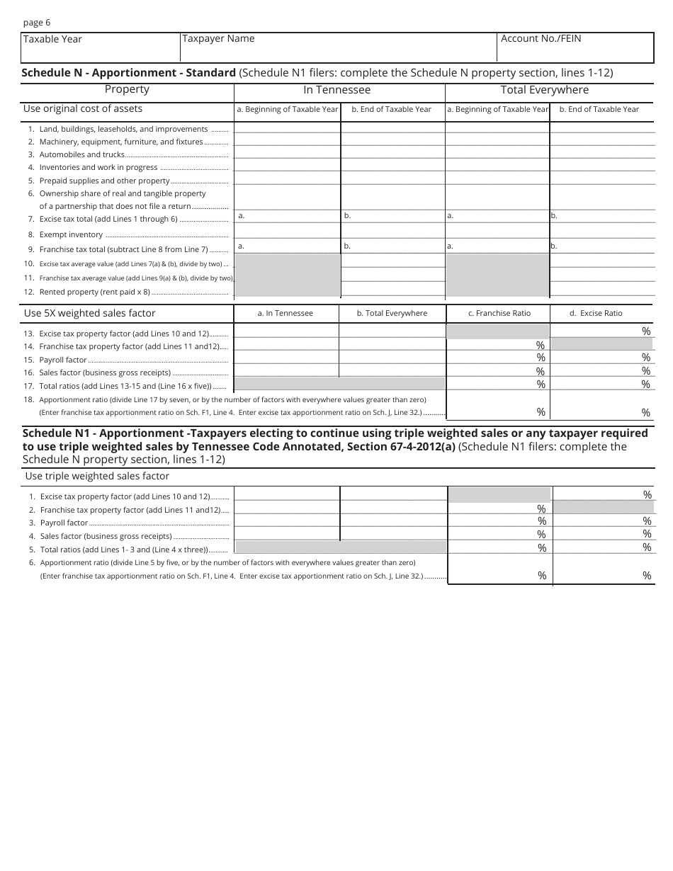 Form FAE170 (RV-R0011001) Franchise and Excise Tax Return - Tennessee, Page 6