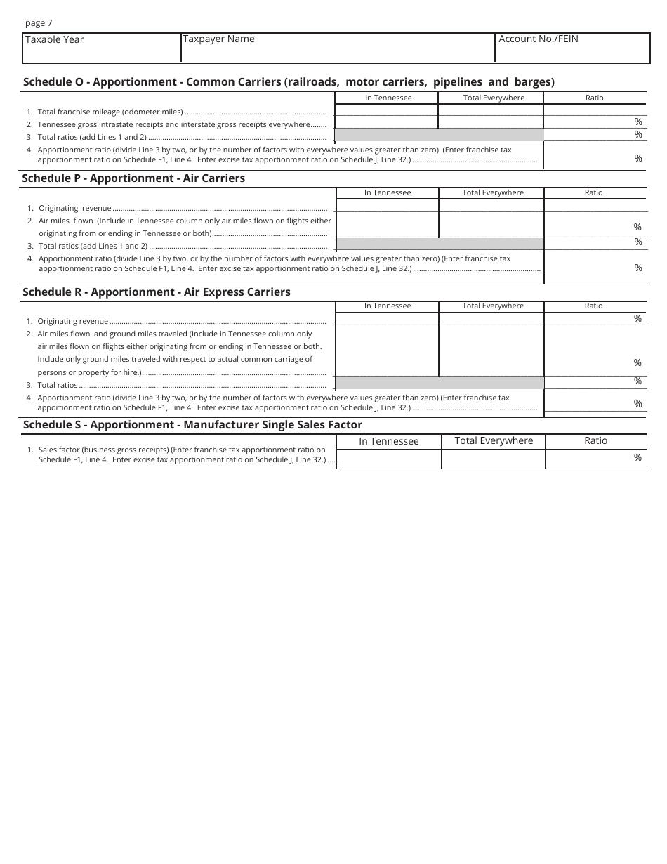 Form FAE170 (RV-R0011001) Franchise and Excise Tax Return - Tennessee, Page 7