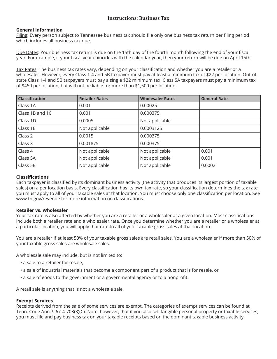 Form BUS428 (RV-R00107) Business Tax Return - Tennessee, Page 5