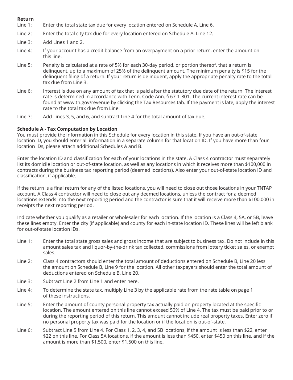 Form BUS428 (RV-R00107) Business Tax Return - Tennessee, Page 6