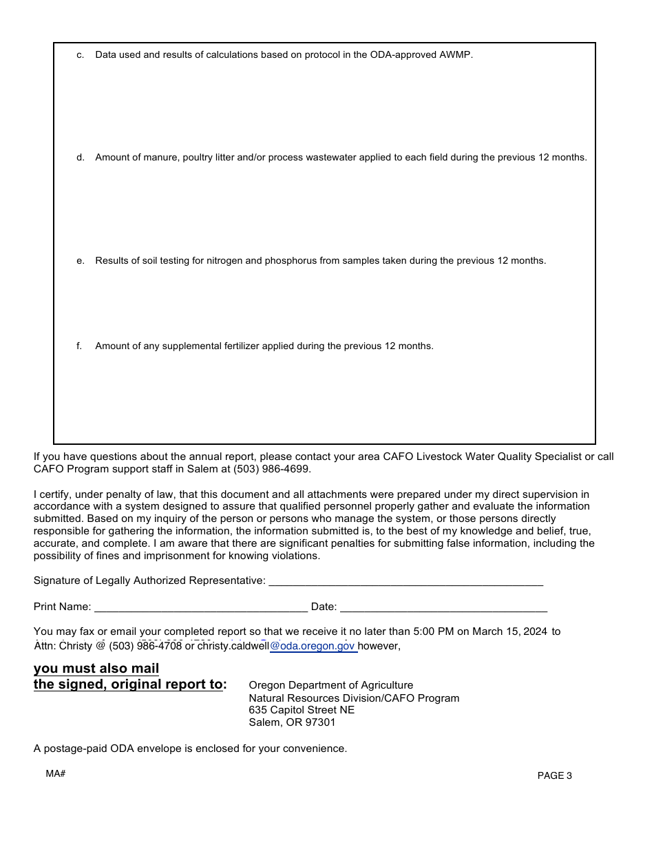 Annual Report for Large Tier 1  Tier 2 Cafos - Oregon, Page 3