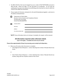 Form DPS-006 Identification File Request for State of Nevada - Records of Criminal History Form - Nevada, Page 2