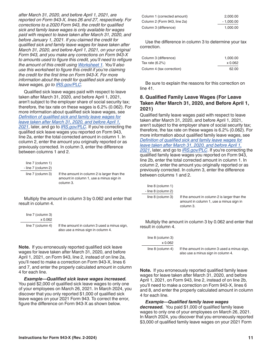 Instructions for IRS Form 943-X Adjusted Employers Annual Federal Tax Return for Agricultural Employees or Claim for Refund, Page 11