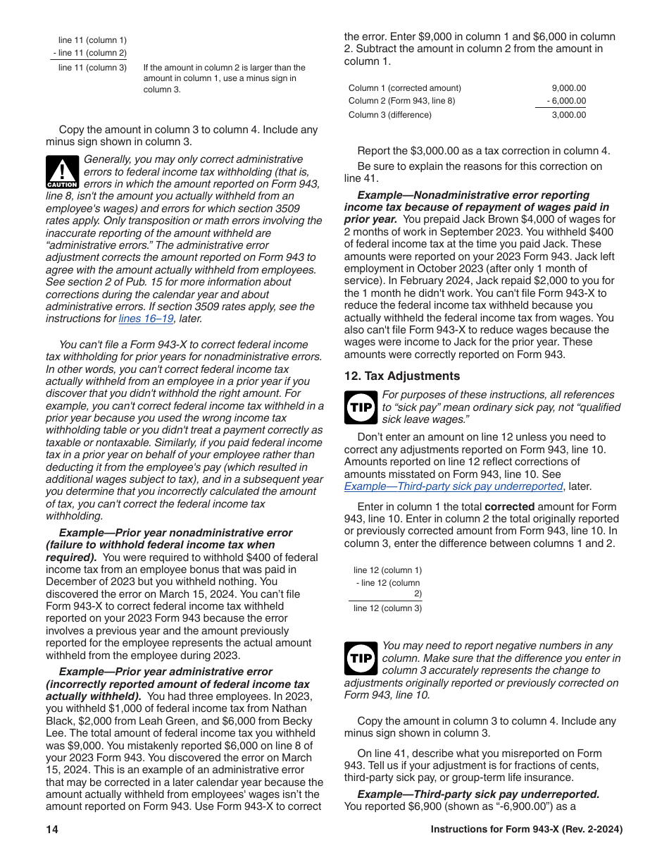 Instructions for IRS Form 943-X Adjusted Employers Annual Federal Tax Return for Agricultural Employees or Claim for Refund, Page 14