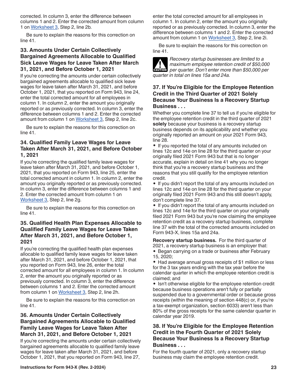 Instructions for IRS Form 943-X Adjusted Employers Annual Federal Tax Return for Agricultural Employees or Claim for Refund, Page 23
