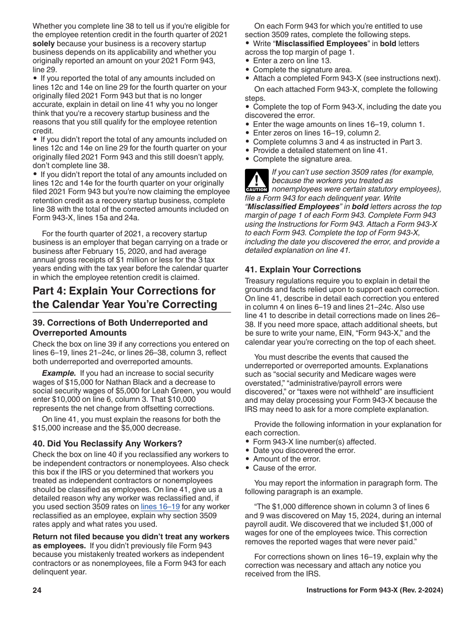 Instructions for IRS Form 943-X Adjusted Employers Annual Federal Tax Return for Agricultural Employees or Claim for Refund, Page 24