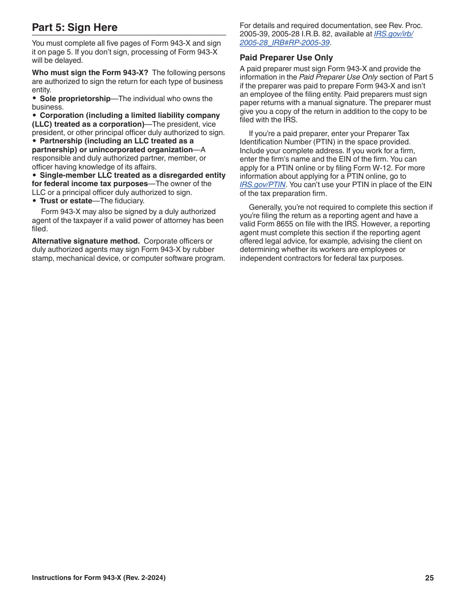Instructions for IRS Form 943-X Adjusted Employers Annual Federal Tax Return for Agricultural Employees or Claim for Refund, Page 25