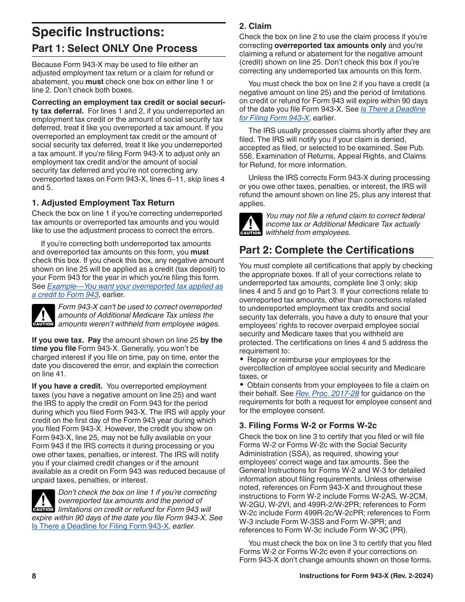 Instructions for IRS Form 943-X Adjusted Employers Annual Federal Tax Return for Agricultural Employees or Claim for Refund, Page 8