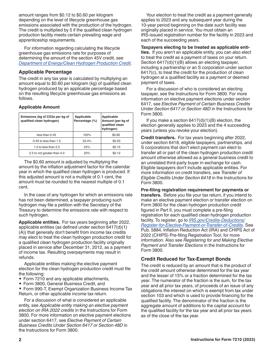 Instructions for IRS Form 7210 Clean Hydrogen Production Credit, Page 2