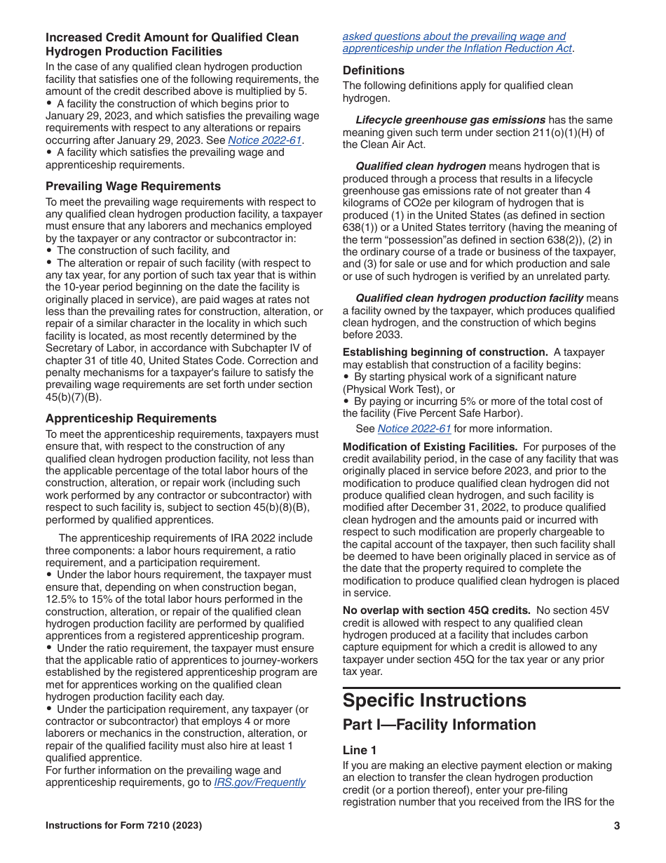 Instructions for IRS Form 7210 Clean Hydrogen Production Credit, Page 3