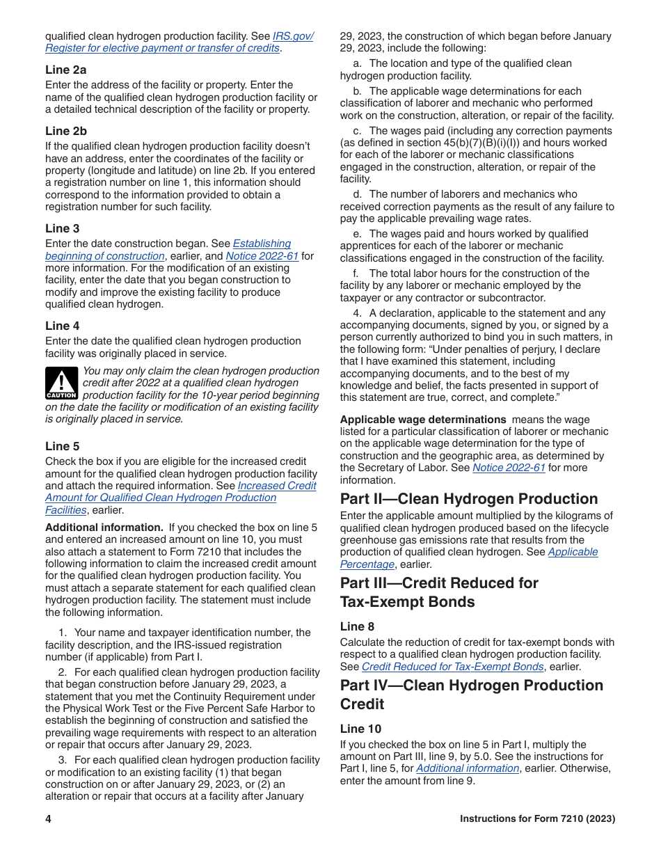 Instructions for IRS Form 7210 Clean Hydrogen Production Credit, Page 4