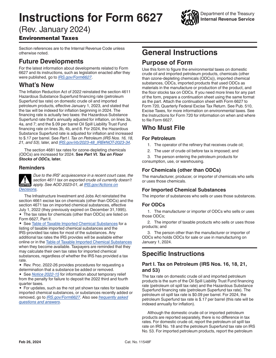 Instructions for IRS Form 6627 Environmental Taxes, Page 1