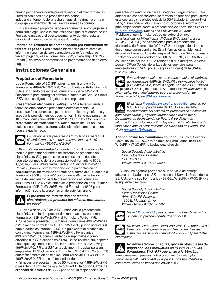 Instrucciones para IRS Formulario W-3C (PR) Transmision De Comprobantes De Retencion Corregidos (Puerto Rican Spanish), Page 3