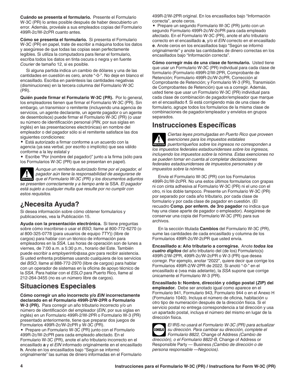 Instrucciones para IRS Formulario W-3C (PR) Transmision De Comprobantes De Retencion Corregidos (Puerto Rican Spanish), Page 4