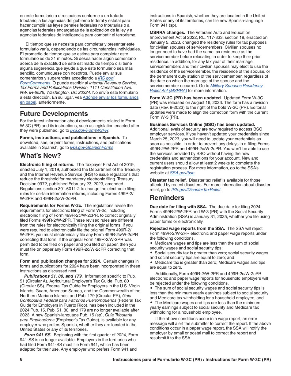 Instrucciones para IRS Formulario W-3C (PR) Transmision De Comprobantes De Retencion Corregidos (Puerto Rican Spanish), Page 6