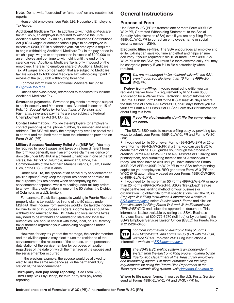 Instrucciones para IRS Formulario W-3C (PR) Transmision De Comprobantes De Retencion Corregidos (Puerto Rican Spanish), Page 7