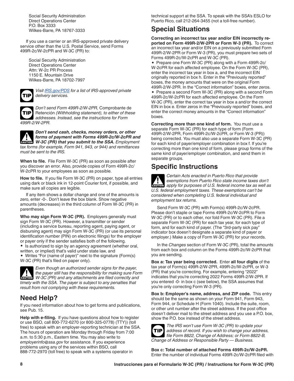 Instrucciones para IRS Formulario W-3C (PR) Transmision De Comprobantes De Retencion Corregidos (Puerto Rican Spanish), Page 8