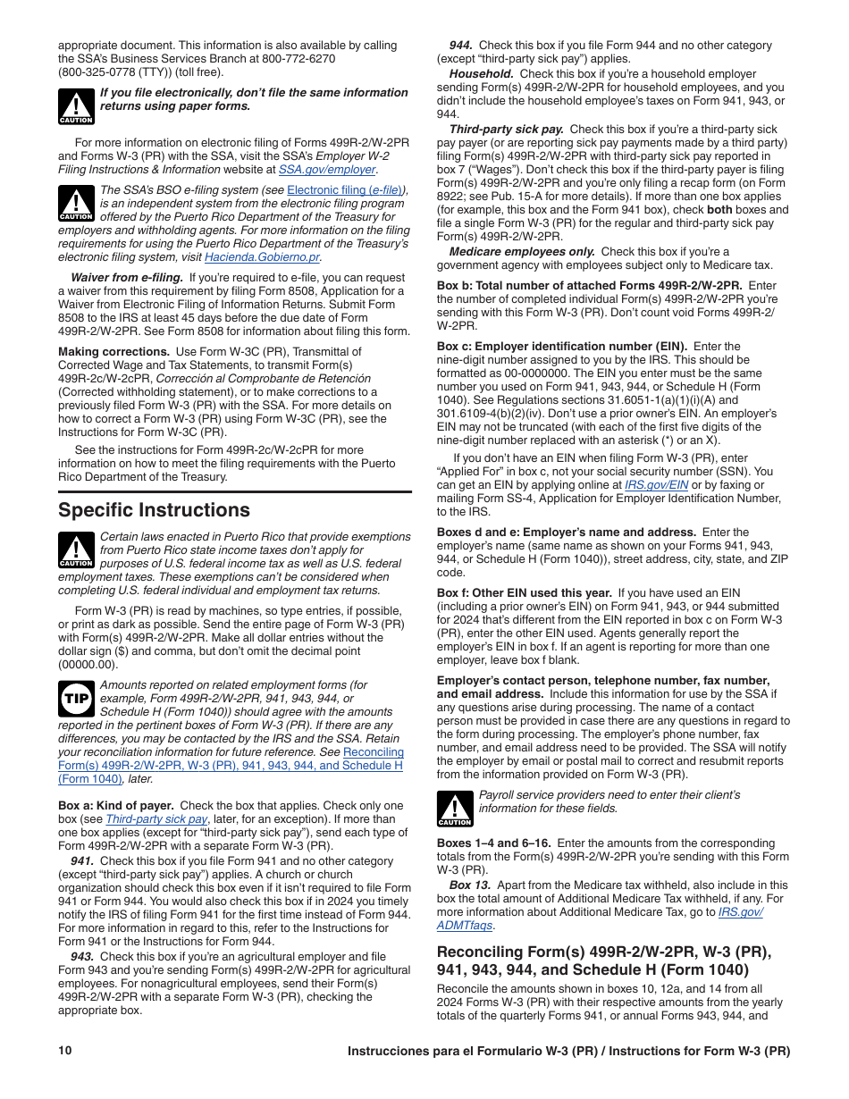 Instrucciones para IRS Formulario W-3 (PR) Transmision De Comprobantes De Retencion (Puerto Rican Spanish), Page 10