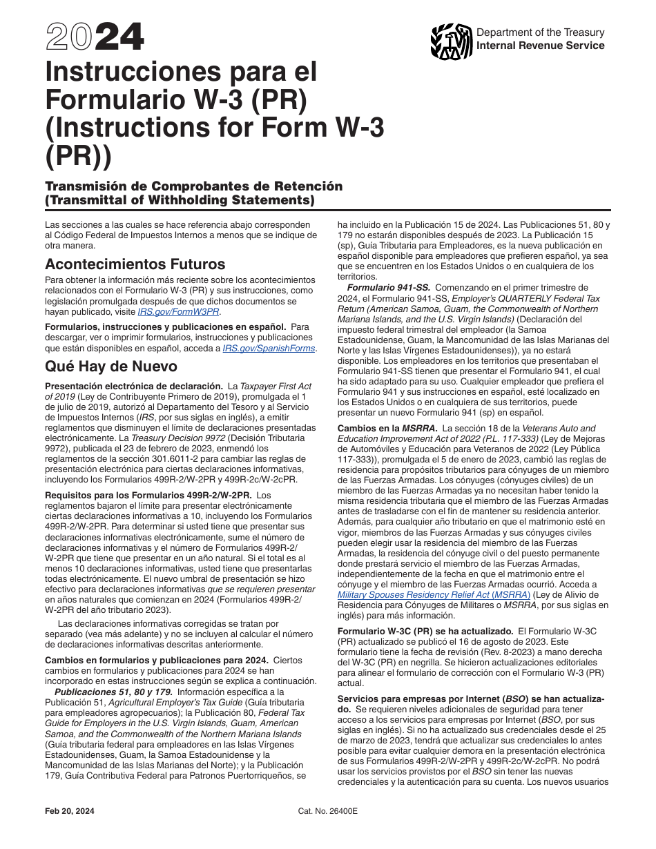 Instrucciones para IRS Formulario W-3 (PR) Transmision De Comprobantes De Retencion (Puerto Rican Spanish), Page 1