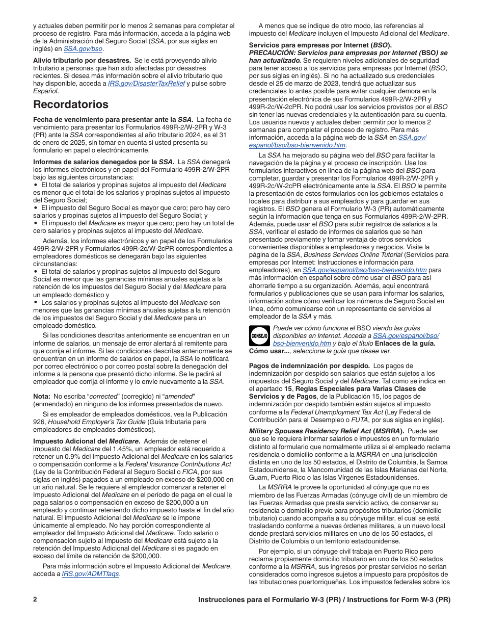Instrucciones para IRS Formulario W-3 (PR) Transmision De Comprobantes De Retencion (Puerto Rican Spanish), Page 2