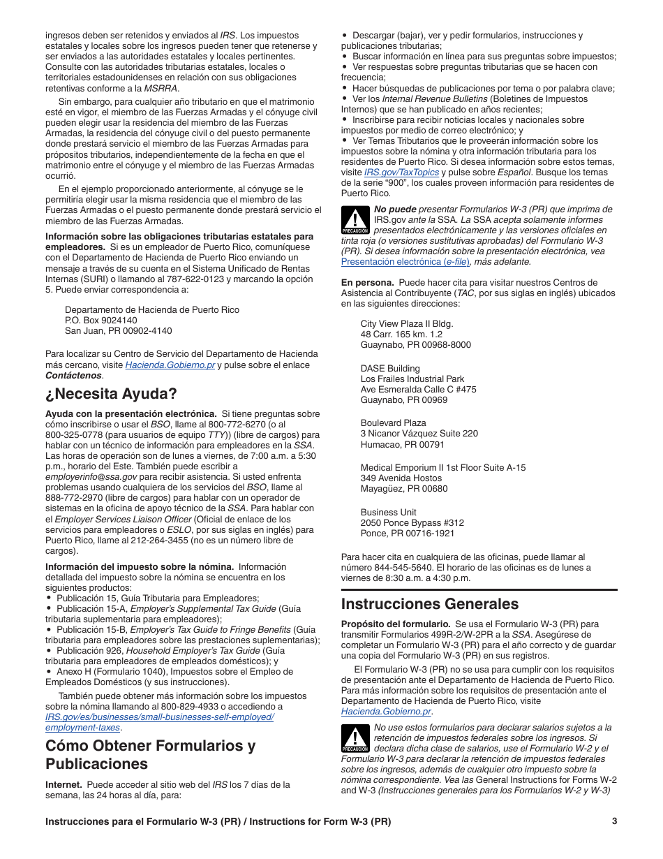 Instrucciones para IRS Formulario W-3 (PR) Transmision De Comprobantes De Retencion (Puerto Rican Spanish), Page 3