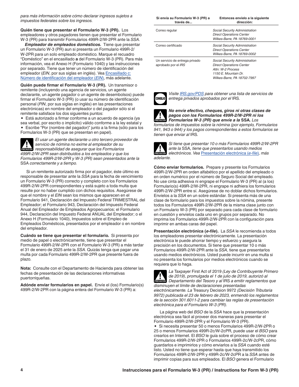 Instrucciones para IRS Formulario W-3 (PR) Transmision De Comprobantes De Retencion (Puerto Rican Spanish), Page 4