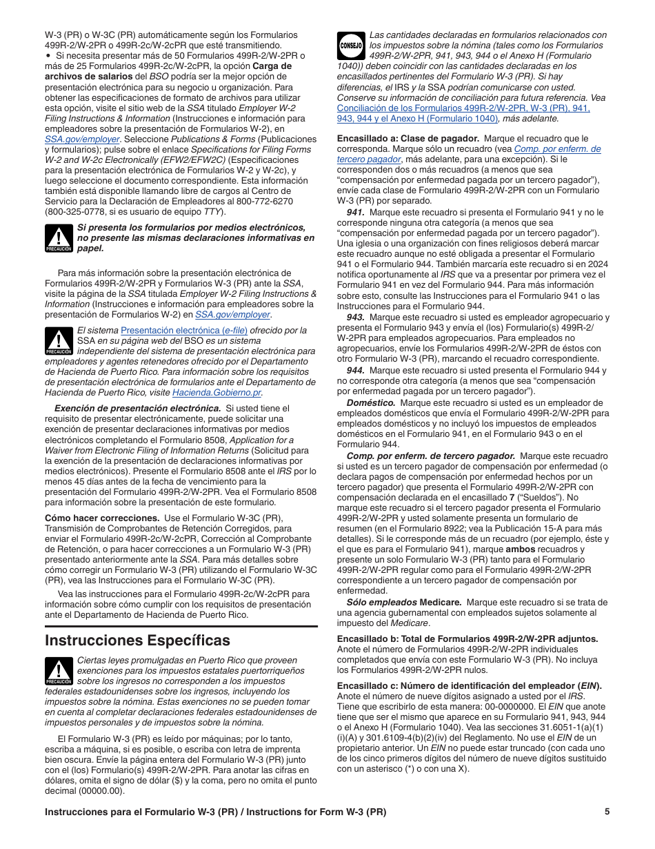 Instrucciones para IRS Formulario W-3 (PR) Transmision De Comprobantes De Retencion (Puerto Rican Spanish), Page 5