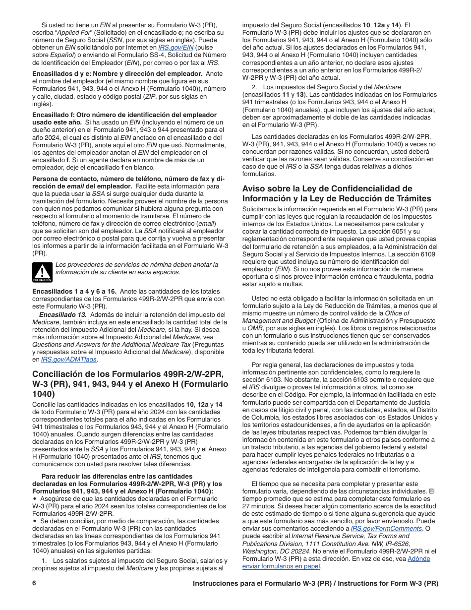 Instrucciones para IRS Formulario W-3 (PR) Transmision De Comprobantes De Retencion (Puerto Rican Spanish), Page 6