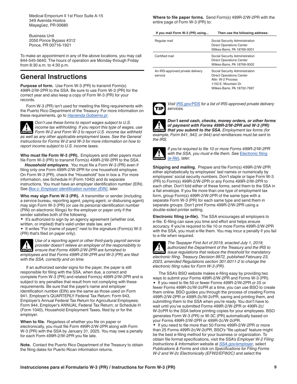 Instrucciones para IRS Formulario W-3 (PR) Transmision De Comprobantes De Retencion (Puerto Rican Spanish), Page 9