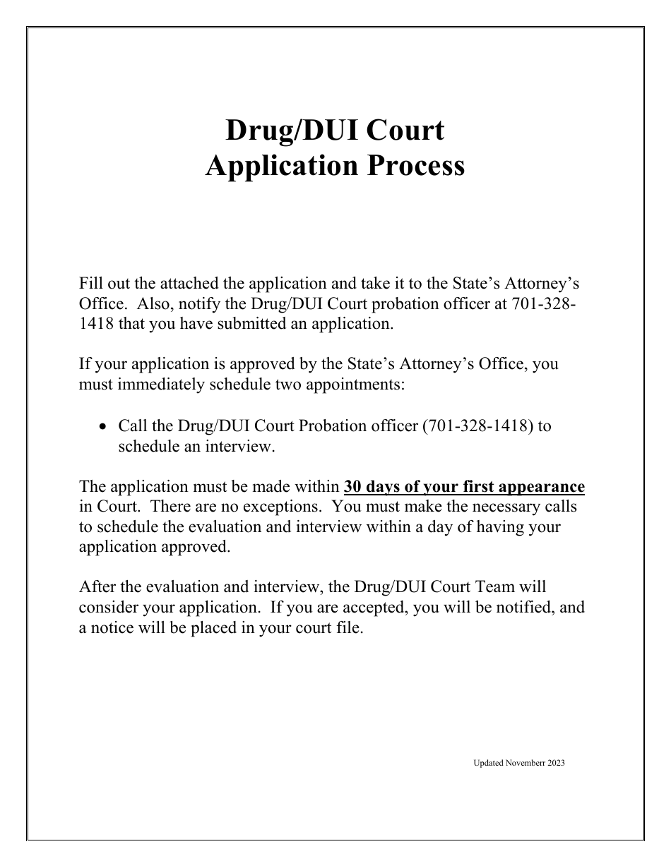 Request for Admisstion Into the Bismarck-Mandan Drug / Dui Court - North Dakota, Page 1