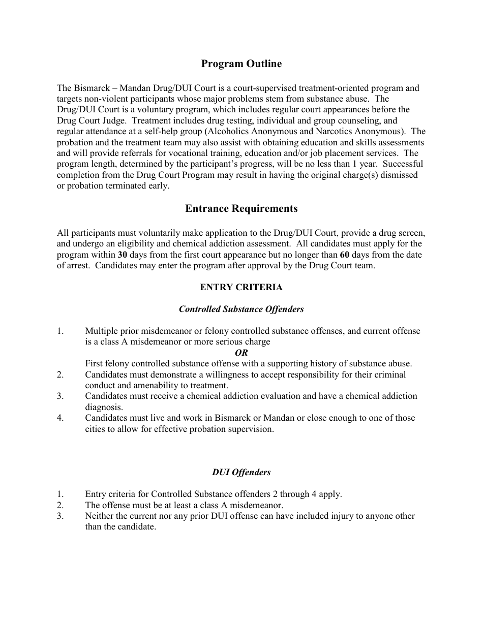 Request for Admisstion Into the Bismarck-Mandan Drug / Dui Court - North Dakota, Page 2