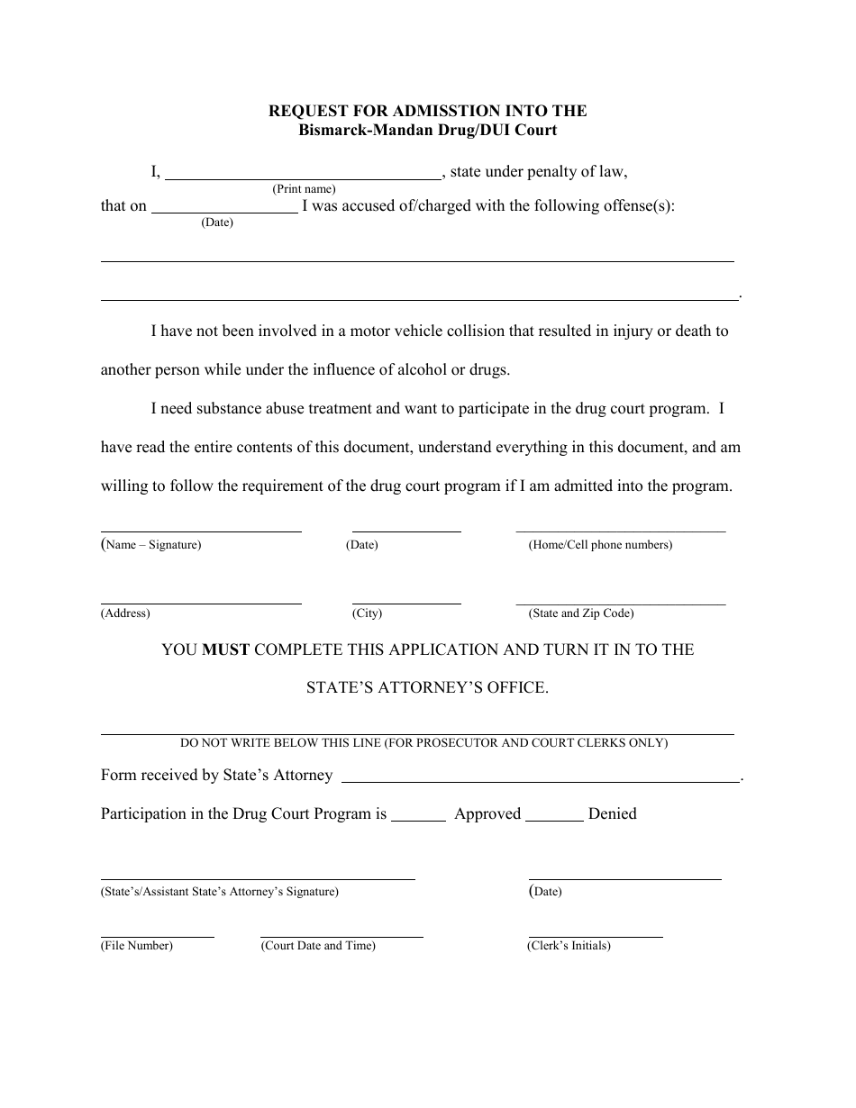 Request for Admisstion Into the Bismarck-Mandan Drug / Dui Court - North Dakota, Page 4