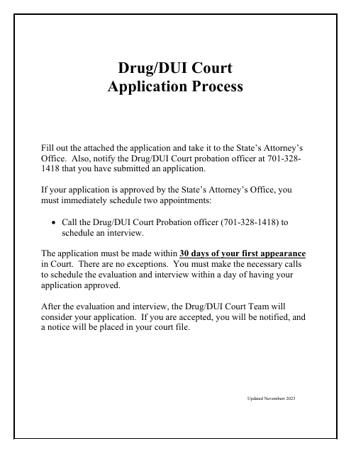 Request for Admisstion Into the Bismarck-Mandan Drug/Dui Court - North Dakota