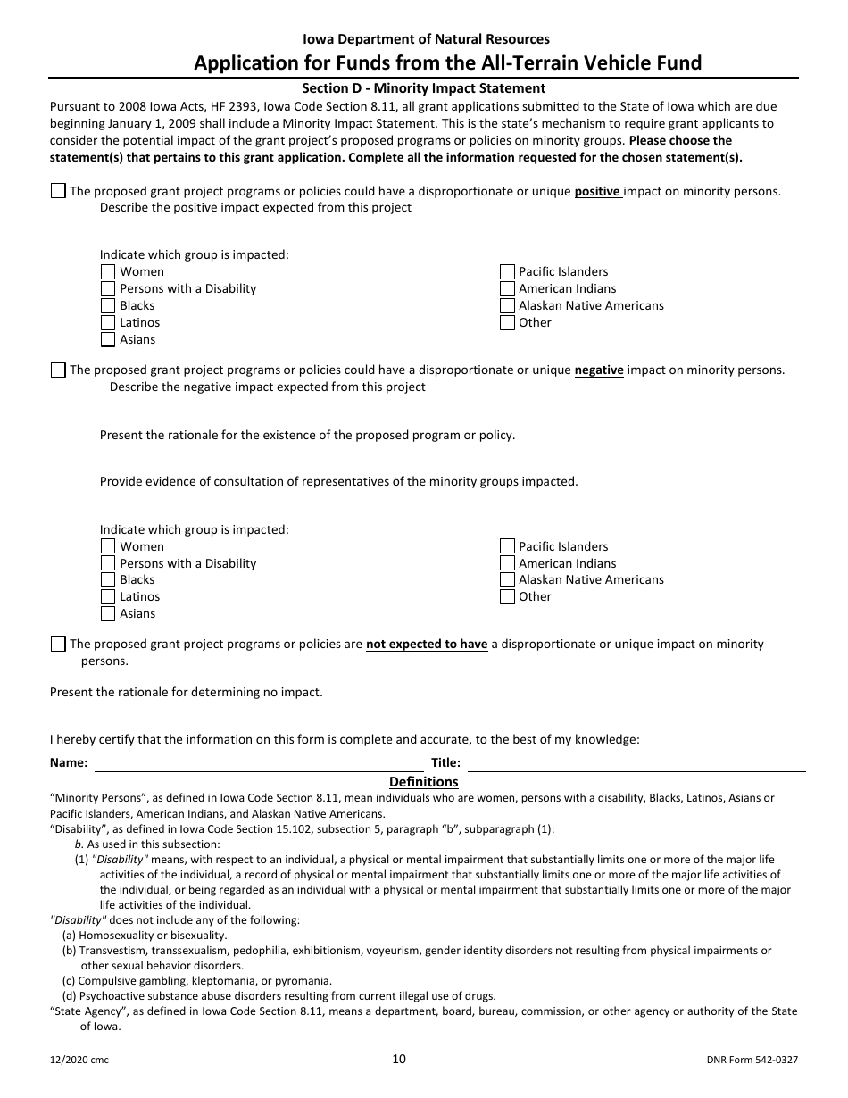DNR Form 542-0199 Application for Funds From the All-terrain Vehicle Fund - Iowa, Page 10