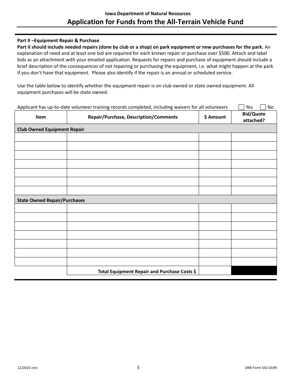 DNR Form 542-0199 Application for Funds From the All-terrain Vehicle Fund - Iowa, Page 5