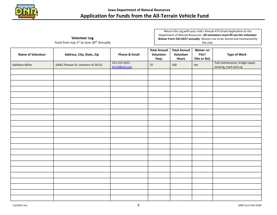 DNR Form 542-0199 Application for Funds From the All-terrain Vehicle Fund - Iowa, Page 8