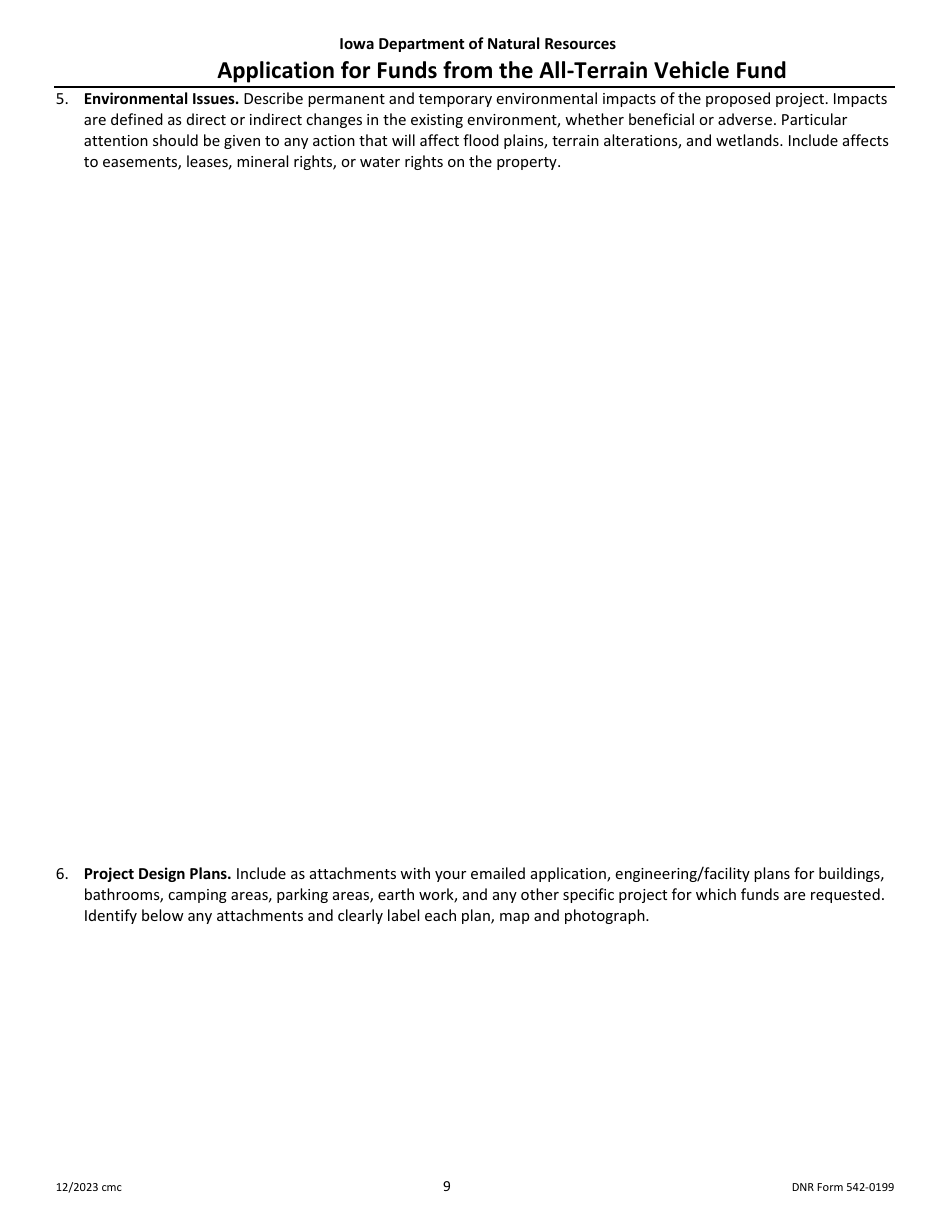 DNR Form 542-0199 Application for Funds From the All-terrain Vehicle Fund - Iowa, Page 9